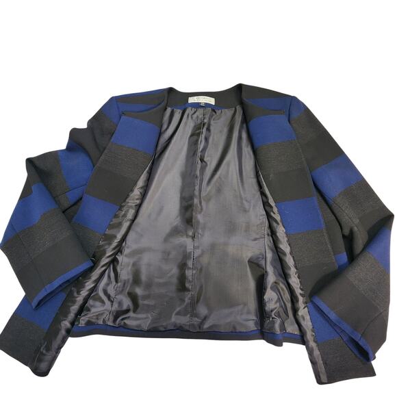 Tahari ASL Womens Blazer Jacket Plus Size 14W Blue Gray Black Stripe Collarless - Picture 7 of 10